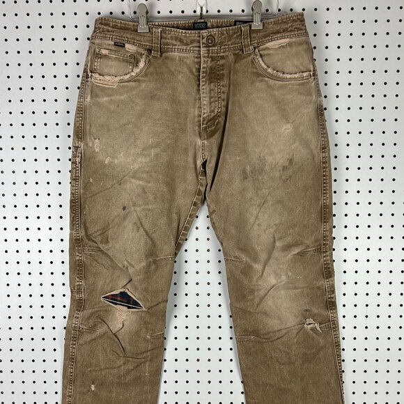 Kuhl Hot Rydr Plaid Lined Pants 36x32 Khaki Brown Hiking Distressed Worn Outdoor - Picture 2 of 11